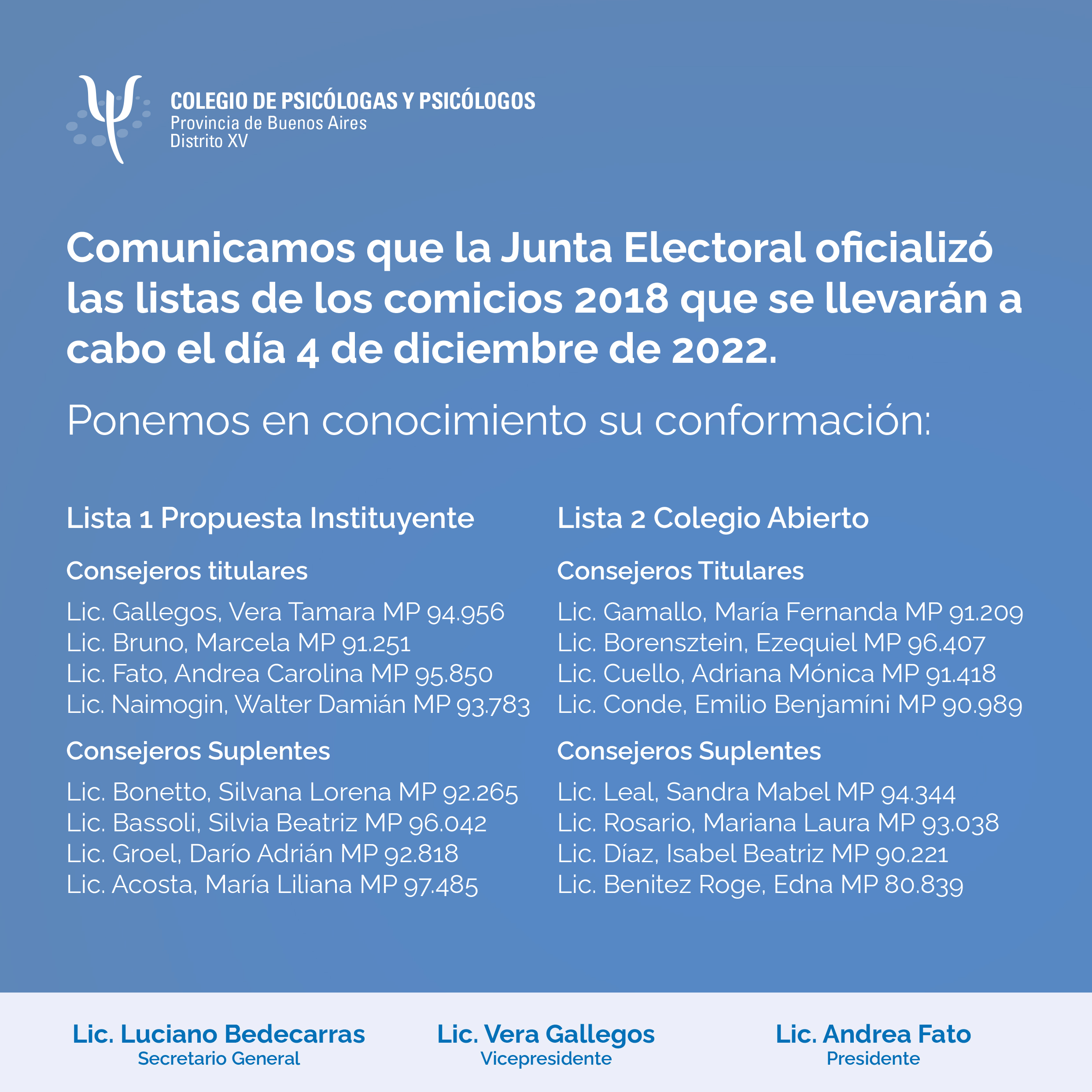 Listas elecciones 4 de diciembre de 2022